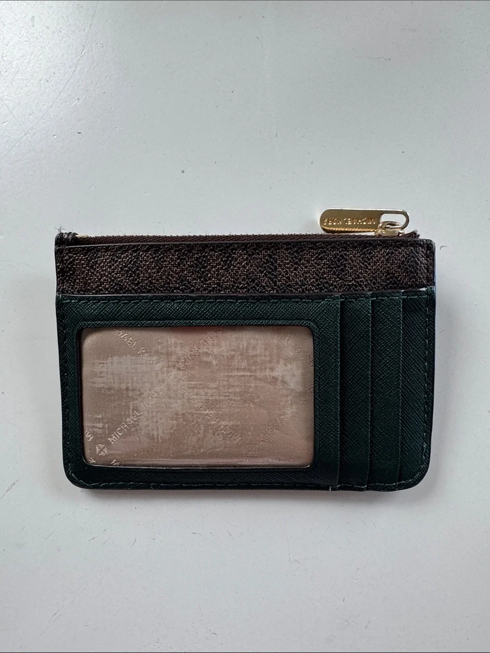 Michael Kors Dark Brown Logo Zip Card Pouch with Key Ring